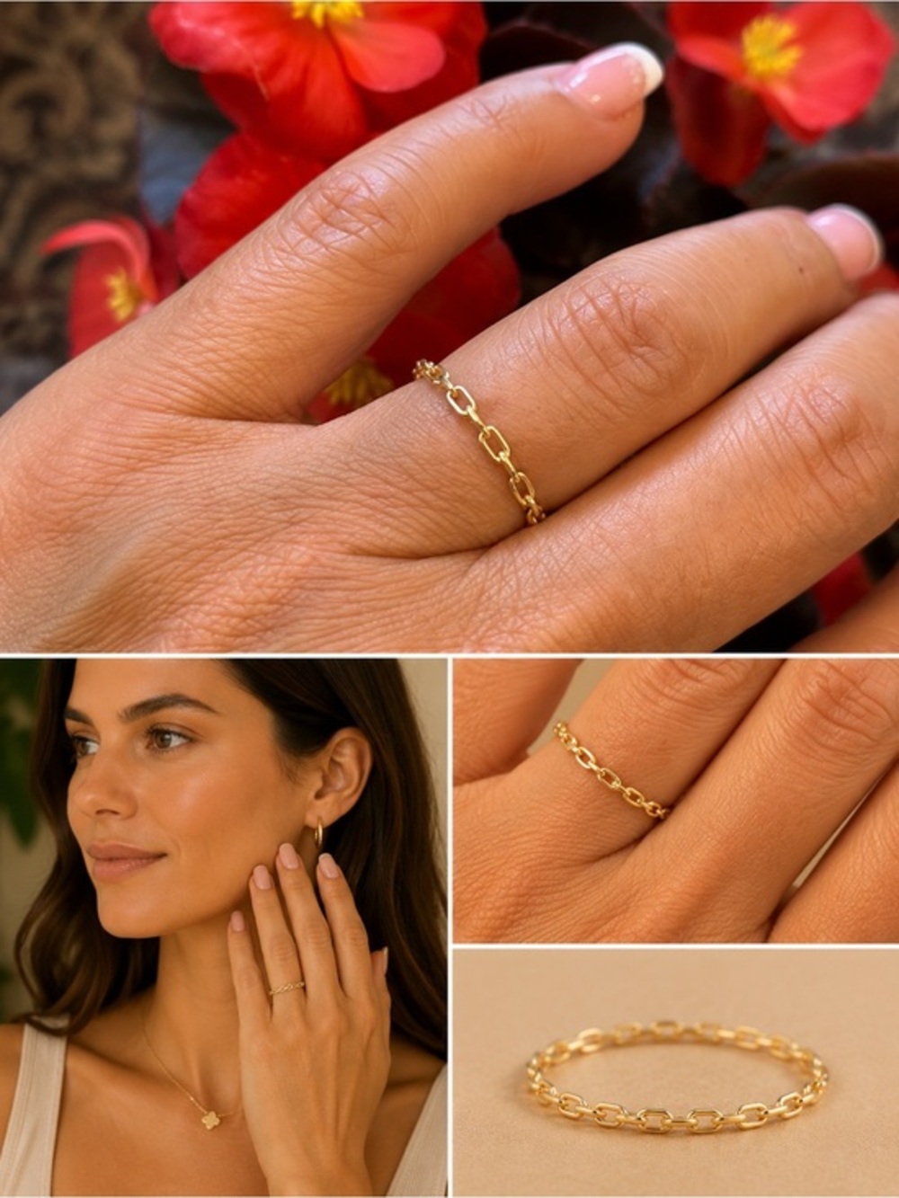 Solid real 14K Gold Wedding Band Stackable Ring